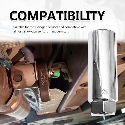 Drive Oxygen Sensor Socket with Side Wire Cutout 6-point Slotted Desigh 7/8 inch (22mm) an Offset Oxygen Sensor Socket Can be Installed and Removed (silver)