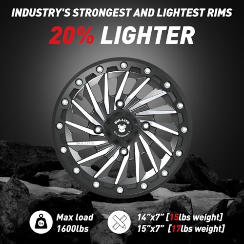 Bullite Wheels BT-08 Blade UTV ATV Wheel Satin Black Rims and Satin Black Beadlock 15x7, 4x156 Bolt Pattern, 5+2 Offset, Compatible with Polaris RZR 1000 XP/Ranger XP 900/1000 - color: Satin Black Rim and Satin Black Beadlock, size: 15x7, 5+2 Offset, 4x15