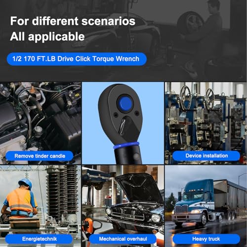 Torque wrench Set 1/2 drive,1/2 Torque Wrenches 10-170 FT.LB/13.6-230.5 Nm,±3% Precision Wrench with 1/2'' to 3/8'' Socket Adapter, 5 Inch Extension Bar for Car and Moto Maintenance - size: 1/2" 10-170 FT.LB - 4 Pcs