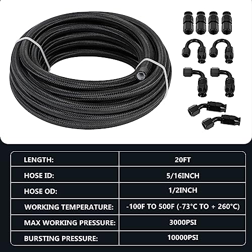 6AN 20FT Fuel Line Hose Kit, E85 Nylon Braided Fuel Hose 20FT (5/16Inch ID) - size: 6AN Fitting+20Ft Hose