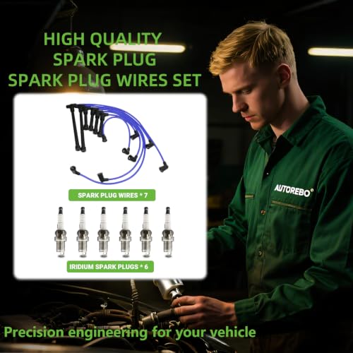 Set of 7 PCS Ignition Spark Plug Wires 671-6195 55312 9343 & 6 Iridium Spark Plugs Compatible with Nissan D21 1990-1994 Pathfinder 1990-1995 Pickup 1995 3.0L V6, RC-NX97 22450-88G25 RCNX97 2245088G25 - size: 6195