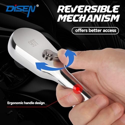 DISEN Extra Long Handle 1/2" Drive Ratchet Socket Wrench,90-Tooth Ratchet Wrench with 14" Handle and Dust Proof Teardrop Enclosed Head, Reversible, CR-V Steel Made, CR-MO Head, Gifts for Men - color: 90-t Long Drive Ratchet Set