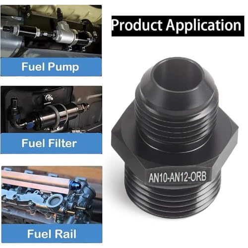 10AN Flare to 12AN ORB Fuel Pump Rail Adapter, Aluminum, Black, 2PCS - size: AN10-AN12