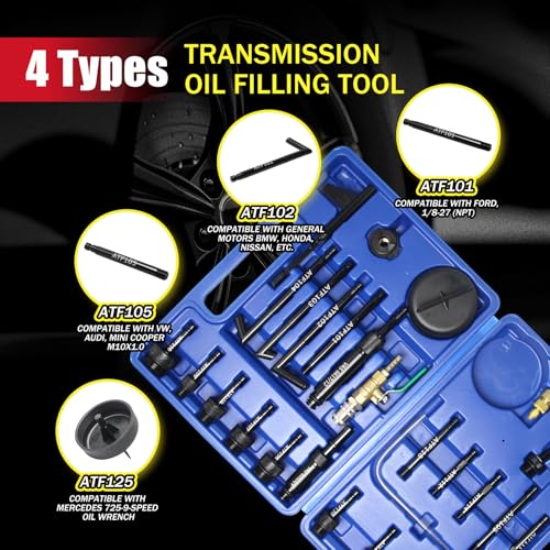 26 PCS Transmission Fluid Filling Adapter, Automatic Fluid Oil ATF Filler Adaptor Set Compatible with Ford, VW, Audi, BMW, Benz, Porsche, Skoda, Nissan, Honda Etc.