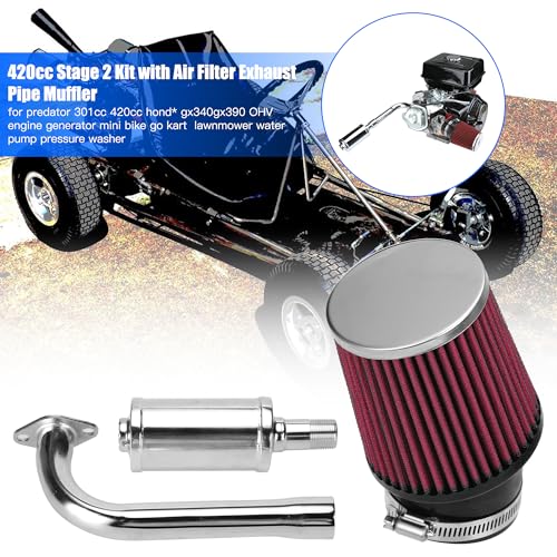 YOXUFA Air Filter Exhaust Header Muffler Silencer Stage 2 Assembly For Predator 420cc 301cc 389cc GX390 GX270 8hp 13hp Mini Bike Go Kart Golf Cart Lawnmower OHV Clone Engine Parts - size: 420 Exhaust Kit Without Carb