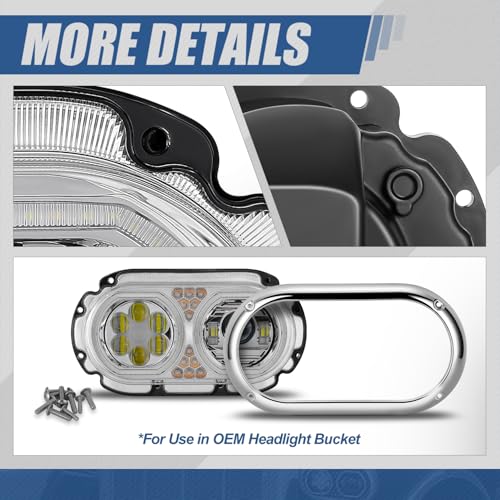 Auto Dynasty Full LED Headlight Assembly with LED Halo DRL Signal Projector Beam Compatible with Peterbilt 359 1967-1987, Driver and Passenger Side, Chrome Housing Clear Lens Clear Reflector - color: Chrome