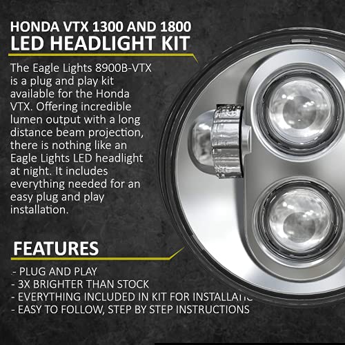 Eagle Lights 5.75 Inch LED Headlight Kit for Honda VTX With Bracket and Hardware - Plug and Play Fits 2002-2008 VTX 1800, 1300 Gen II Chrome - color: Chrome Generation II