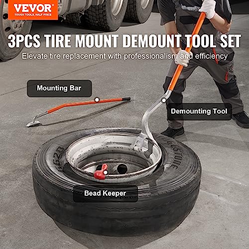 VEVOR Tire Mount Demount Tool 22.5" to 24.5" Tire Changer Steel Bead Breaker Extra Bead Holder Tubeless Truck Manual Tire Changing Tools for Car Repairing(Red) - color: Orange