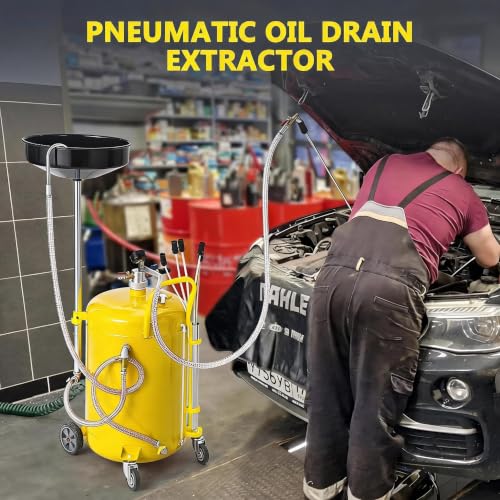 Garvee 20 Gallon Waste Oil Drain Tank, Portable Oil Drain Container, Air Operated Drainer, Fluid Fuel Transfer Drainage, Adjustable Funnel Height with Wheel &15'' Premium Bowl and a Toolbox - size: 20 Gallon - L Size - Yellow