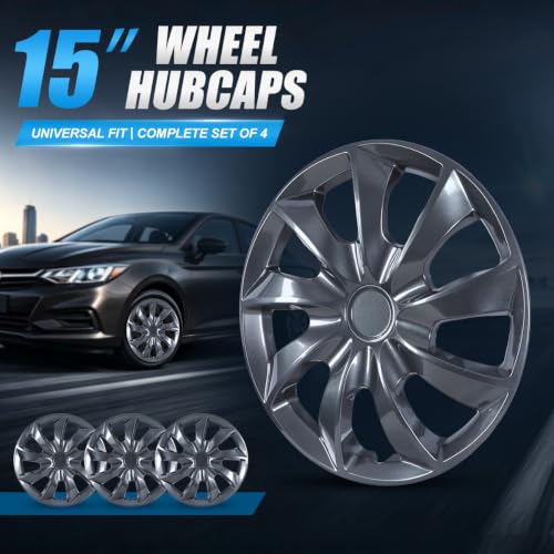 Winjet 15 Inch Hubcaps Universal Wheel Rim Cover Set of 4 - color: Gray Lacquer Gliter(84-FG-15"), size: 15 inch