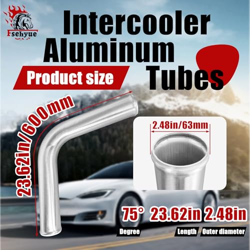 2.48" 63mm OD Aluminum Intercooler Pipe 75 Degree Elbow Aluminum Pipe 23.5in 600mm Length Intercooler Piping Air Intake Tube Aluminum Round Tube Wire Drawing Treatment Silver - color: 75 degree, size: OD: 2.48"(63mm) L: 23.62"(600mm)