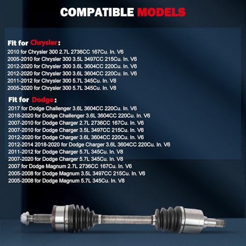 CCIYU CV Axle Shaft Assembly for Chrysler 300 2005-2023 & for Dodge - size: 17-5818