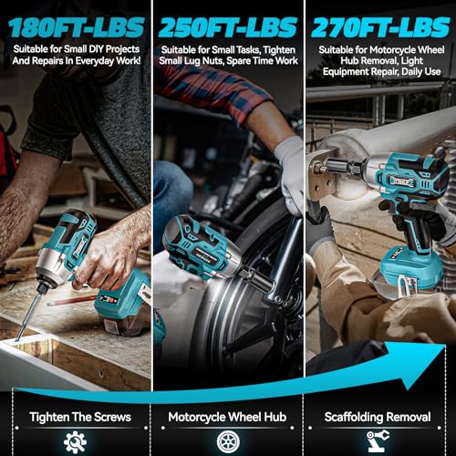 DIYtoolifz Cordless Impact Wrench Compatible with Makita 18v Battery: 250Ft-lbs(340N.m) 3/8" Brushless Electric Impact Gun, 2400RPM High Torque Impact Driver, Power Impact Wrench, Bare Tool - size: 250ft-lbs, style: For Makita 18V Battery (Battery Not Inc