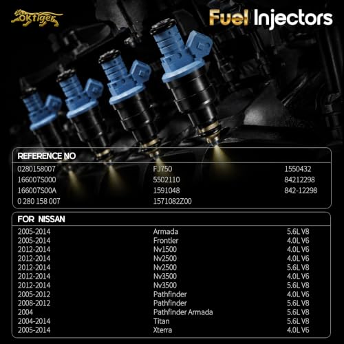 Oktiger Upgraded Fuel Injector 4.0L 5.6L Fit for Nissan Pathfinder 2005-2012, Armada 2005-2014, Titan 2004-2014, Xterra 2005-2014, Nv1500/2500/3500 2012-2014, OE#0280158007(8PCS)