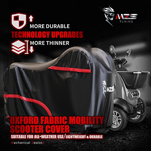 MZS Mobility Scooter Cover, 420D Waterproof Outdoor Protection Electric Scooter Storage Cover Accessories fit up to 48 inch 3 or 4 Wheel Scooters - Vents Night Reflective Buckle Lock-Holes Bag - size: 48 inch Mobility Scooter Size