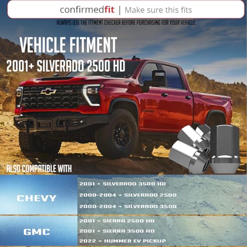 Wheel Accessories Parts 32 Pcs M14x1.5 14x1.5 Thread OEM Style Lug Nuts 1.77" Long Chrome 7/8" 22mm Hex Fits Chevy GMC Silverado Sierra 2500 HD 3500 HD GM 9596070 | 611-236 - color: Chrome, style: Silverado 2500 & 3500