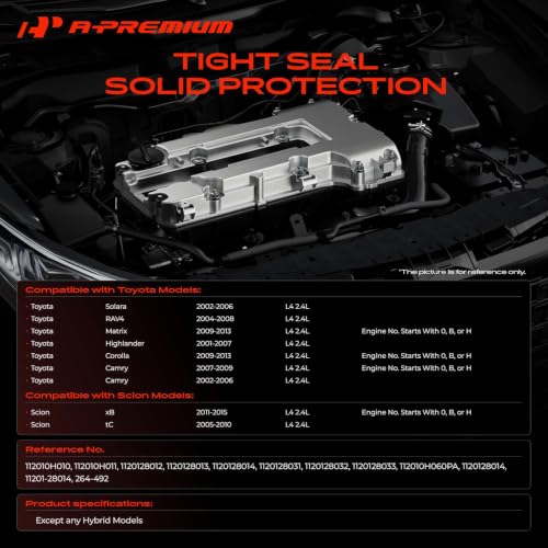 A-Premium Engine Valve Cover Assembly Compatible with Toyota Camry 2002-2009, Corolla & Matrix 2009-2013, Highlander 2001-2007, RAV4 2004-2008, Solara 2002-2008, L4 2.4L (2AZ-FE), 11201-28014 - style: Engine Valve Cover