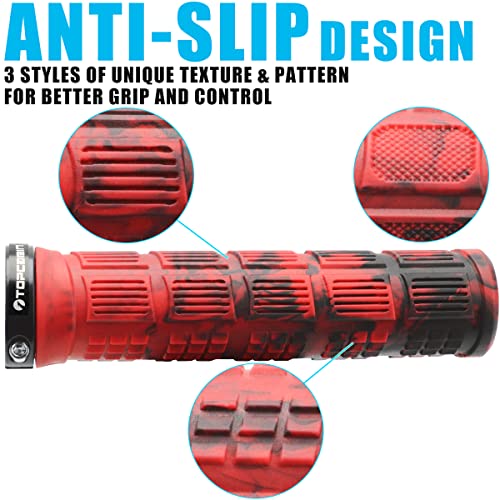 TOPCABIN Double Lock Bicycle Handlebar Grips - Rubber Comfortable BMX Mountain Bike Grips - color: Red Camouflage