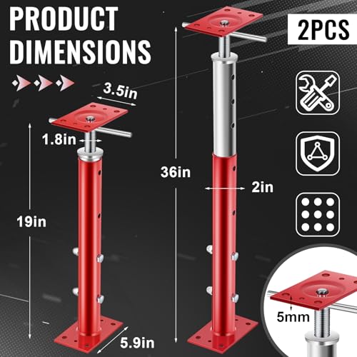 Yaocom 2 Pcs Adjustable Jack Post, 19"-36" Height Range, Basement Floor House Screw Jacks for Lifting Joist Beam Brace for Cellar Ceiling, Center Point Load Capacity 11023 Lbs, Red - color: Red, size: 19"-36"