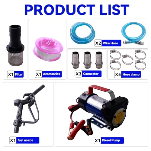 12V 175W Portable Diesel Fuel Transfer Pump, 12 GPM Self-Priming with Manual Nozzle, 6.5ft Suction & 13ft Discharge Hose, 3/4" NPT for Diesel/Kerosene/Machine Oil