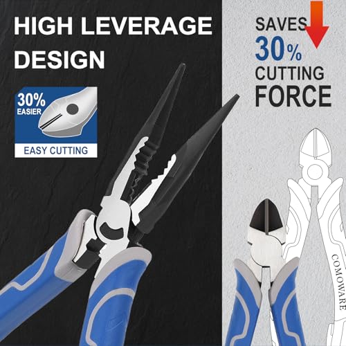 COMOWARE 7Pcs Pliers Set, Mechanic Plier with Rolling Pouch, 10", 8" Groove Joint Pliers, 8" Adjustable Wrench, 8" Linesman, 6" Long Needle Nose, 6" Slip Joint, 6" Diagonal, Roll-Up Pouch Organizer - style: 7 Pcs