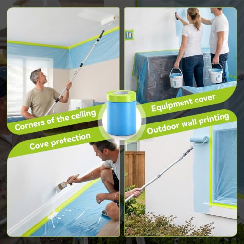 VOISEN 1 Roll Pre-Taped Masking Film for Painting-22 x 66',Painters Plastic Sheeting with Widened Automotive Masking Tape, Plastic Tarp for Painting, Film for Car, Wall Protection - color: 1 Roll