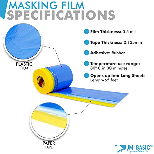 Pre-Taped Masking Film for Car Painting – 26 Inch x 65 Feet Tape and Drape - size: 25 Inch - 1RL