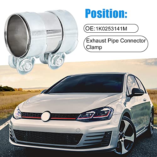 Exhaust Pipe Sleeve Connector Clamp Coupler 1K0253141M 56 x 94 mm Exhaust Band Clamp Sleeve for Volkswagen Golf 1991-2006,2010-2013 Stainless Steel Silver Tone