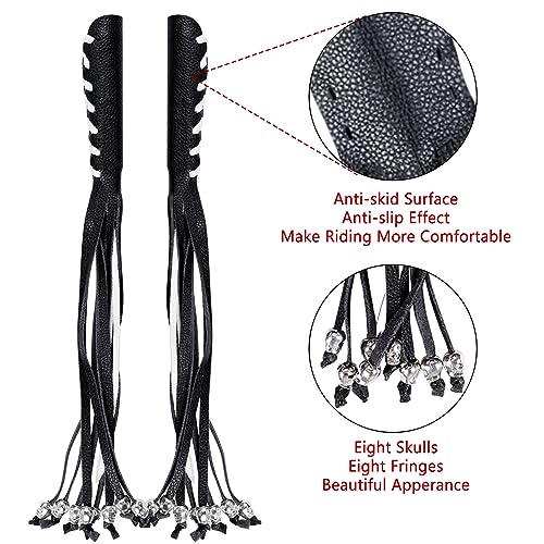 2 PCS Faux Leather Motorcycle Lever Covers with Fringes, Brake & Clutch Grip Tassels, Skull Design - color: Black & White Laces*1 & Black Laces*1