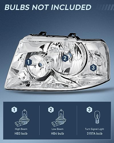 Nilight Headlight Assembly Compatible with 2003 2004 2005 2006 Ford Expedition Headlamps Replacement Chrome Housing Clear Reflector Lens Driver and Passenger Side - color: Chrome Housing + Clear Reflector, size: 2003-2006 Ford Expedition