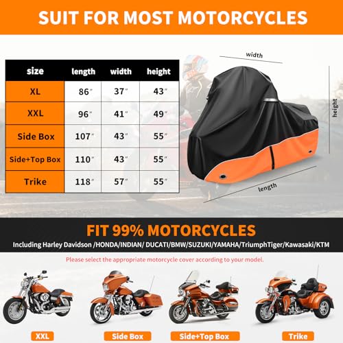 Motorcycle Cover Heavy Duty 420D for 86'' Cruiser Models, Orange - color: Orange, size: 86"-XL