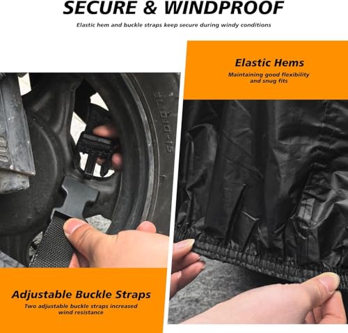 Motorcycle Cover Waterproof Outdoor,Scratch-Proof Cotton Fleece Lining - size: 104Lx41Wx50H Inch