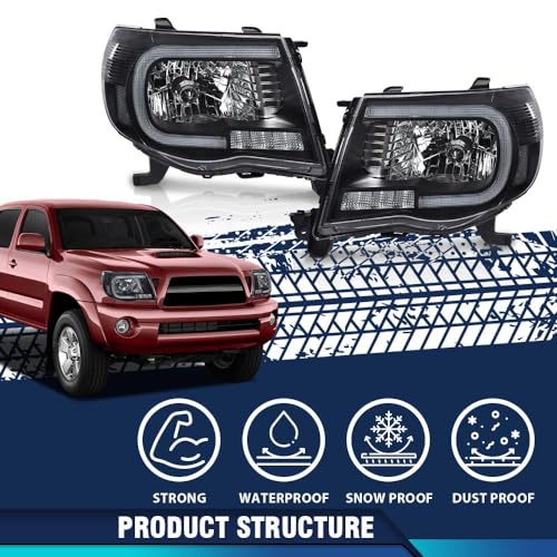 PIT66 LED DRL 헤드라이트 어셈블리 핏 2005-2011 토요타 타코마 헤드램프 쌍 - size: Fit Toyota Tacoma 2005-2011 Clear Lens