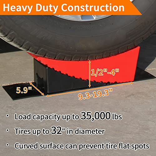 OULEME RV Leveling Blocks, Camper Leveler System 2 Packs for Dual Axle Tandem Wheel Travel Trailer, Include 2 Curved Leveler Ramp, 2 Chock, 2 Rubber Mat, 1 T Bubble Level, 1 Carry Bag - color: Red, size: M (13*6*4.3 inches)