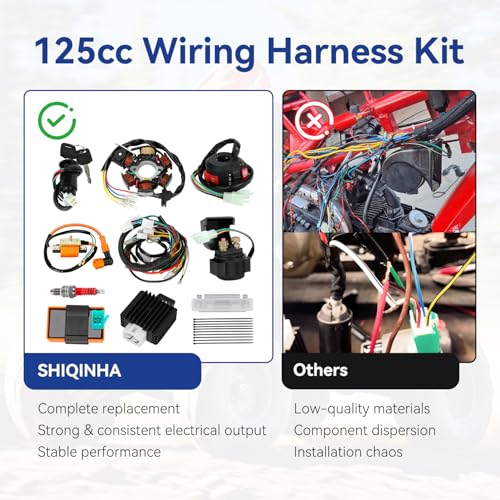 Complete Wiring Harness Kit Compatible with Tao tao Coolster 110cc 125cc Chinese ATV Quad 4 Wheeler 4 Stroke Parts with Ignition Coil Relay Solenoid Voltage Regulator CDI Box Stator Starter