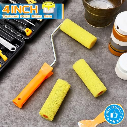 Suclain 8 Pcs 4 Inch Paint Roller Textured Bed Liner Roller Covers and Paint Roller Frame Kit Texture Roller Bed Liner Roller for Truck Coating Create Texture Effect