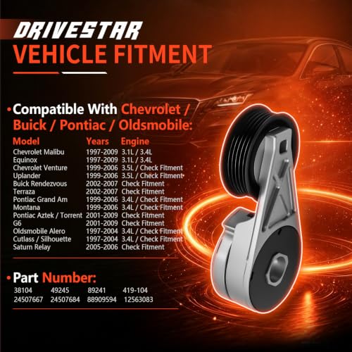 38104 Belt Tensioner w/Pulley for Chevy Malibu & Pontiac Grand Am - size: 88909594