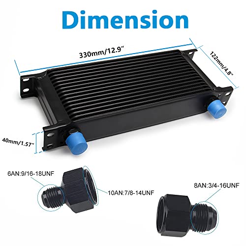 16 Row AN10 10AN Transmission Oil Cooler Kit Stacked Plate With 6AN 8AN Adapter Universal Engine Transmission British Radiator Oil Cooler Condenser Aluminium Alloy Black - size: 16 row