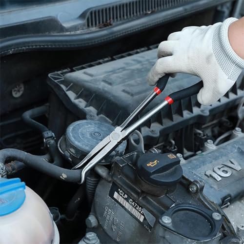 11 Inch Car Long Reach Hose Grip Pliers, Ring Nose Spark Plug Boot Wire Removal Pliers with Serrated Jaws, Automotive Hoses and Fittings Installation Tool, Universal for SUV RV Sedan