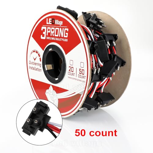 50 Count Continuous 3 Prong Plug Wire Harness Roll, Triple Male Bullet, Right Angle 18 AWG, 10" Lead Between Plug, Stop Turn Tail Light for Truck Trailer (7.5A) - color: 50 Counts - 3 Prong Harness Roll, size: 3 Prong