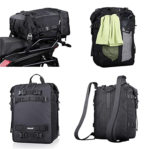 Rhinowalk Motor Saddle Bag Motorcycle Pannier Bag Waterproof Multifunctional Rear Rack Trunk Seat Bag (Black, 30L) - size: 30L