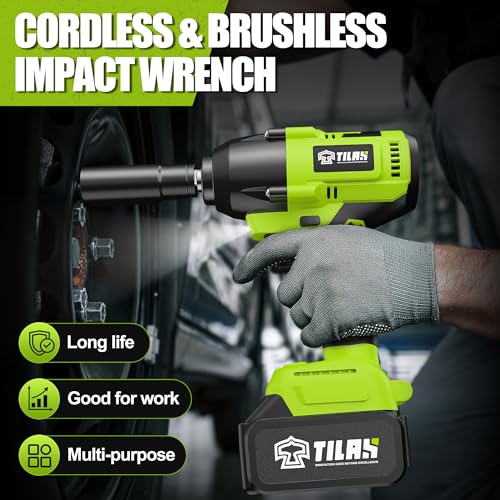 Cordless Impact Wrench 560Ft-lbs(750N.m) 1/2 inch High Torque 21V 2x 4.0Ah Battery Electric Power Impact Gun Brushless Motor 2300RPM Speed Fast Charger 5 Sockets for Car Lug Nuts - color: Green
