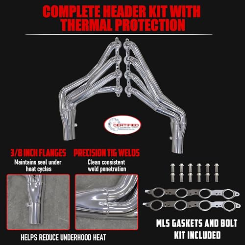 Ceramic Coated LS Swap Long Tube Headers for 1973–1987 Chevy GMC C10 K10 Square Body Trucks and 1988–1991 Blazer Jimmy Suburban 2WD 4WD with MLS Gaskets by Certified Automotive Experts - size: New Design C10 K10 Ceramic LS Swap Long Tubes