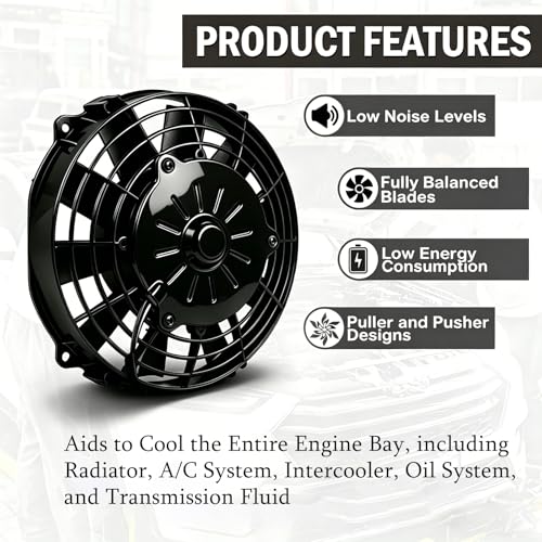 12 Inch Reversible Radiator Cool Fan, Upgraded Push & Pull Slim Electric Cooling Fan 12V 80W, Universal Fit for Car/Truck/SUV (Black w/Mount) - size: 12 INCH