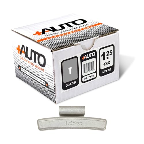 +AUTO T-Style Coated Steel Clip-On Wheel Weights, Aluminum Wheels, Passenger Cars, Light Trucks, SUV's, Exceeds OE Spec, USA Professional Grade, 1 Box - Qty 25 (1.25 oz) - size: 1.25 oz
