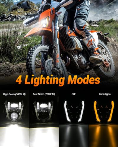 BICYACO DOT LED Dirt Bike Headlight with DRL Turn Signal, 66W 3000LM High Low Beam Motorcycle Headlamp Compatible with EXC XCW SXF XC 125 250 300 350 450 500 530, SMC R 690 Supermoto, Enduro Pit Bike - color: Black A