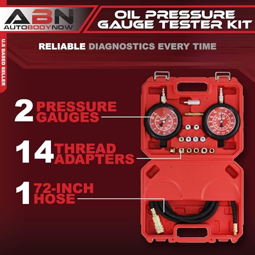 ABN Engine Oil Pressure Tester Tool Kit – Professional Oil Pressure Gauge Kit up to 400 PSI, High and Low Pressure Gauge Kit for Engine Diagnostic, Engine Oil Pressure Tool Kit