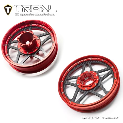 TREAL Losi Promoto MX Front and Rear Wheels(2P), CNC Machined Aluminum w Carbon Rims for Losi 1/4 FXR Motorcycle(Red) - color: red