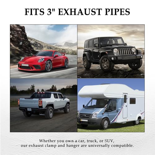 3 inch Exhaust Clamp with Hanger,Heavy Duty Exhaust Hanger with Clamp for 2-1/4" Exhaust Pipe,Universal Muffler Hanger Automotive Tools for Most Car Truck Exhaust Systems (3 inch) - color: 3 Inch