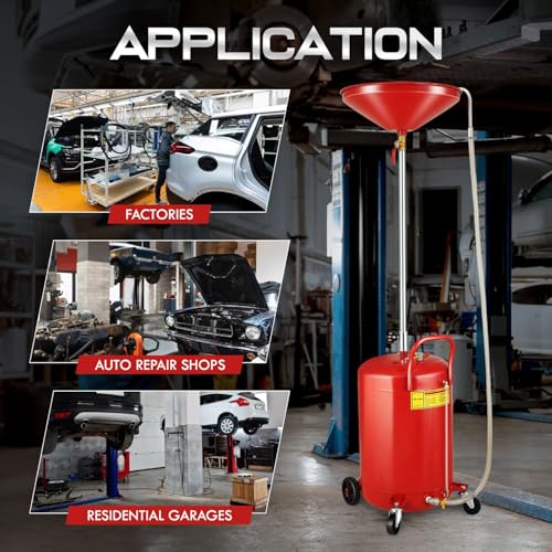 DNA Motoring 21 Gallon Waste Oil Drain Tank, Air Operated Portable Oil Drainer with Adjustable Funnel Height, Fluid Transfer and Drainage Capability on Wheels, TOOLS-00659